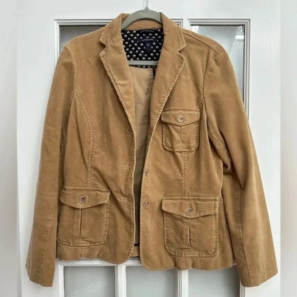 Lands End | Botton Down Tan Corduroy Western Boho Jacket Women’s Size 12 Large - Picture 1 of 9